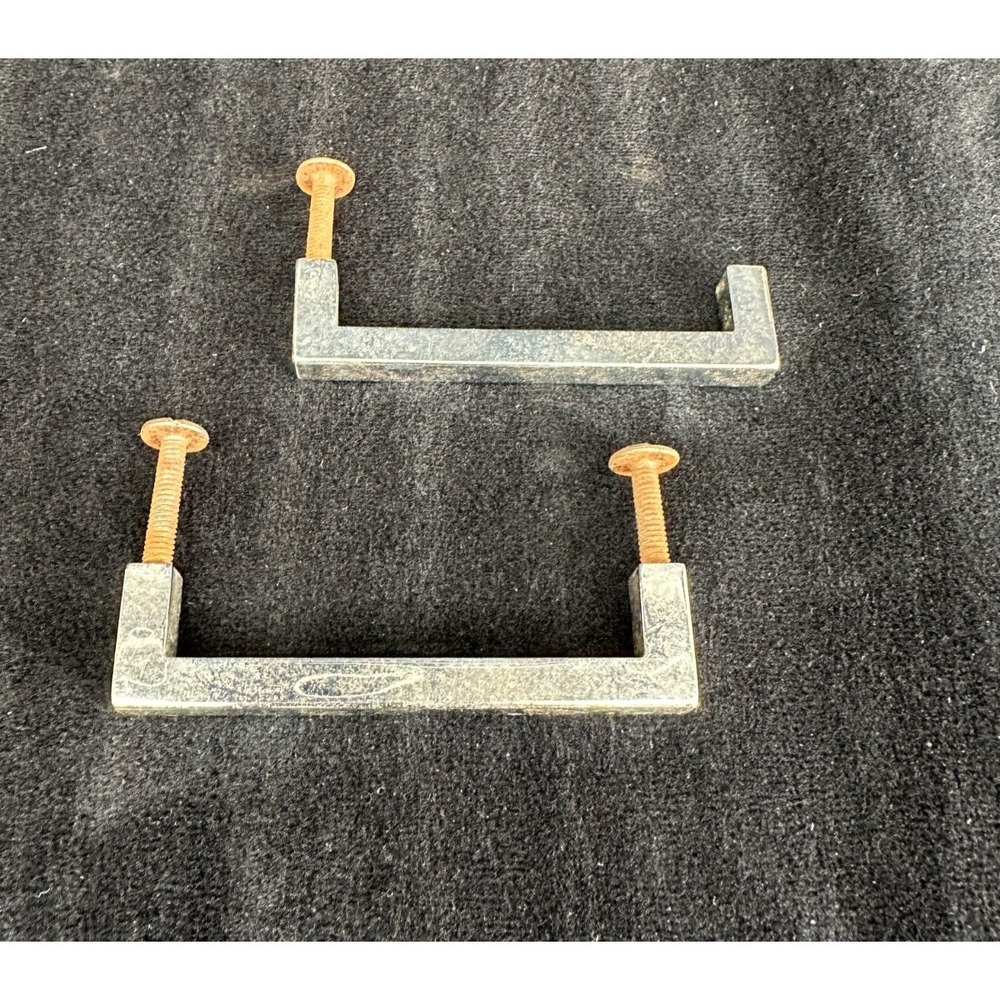 Vintage Silver Door Pulls 80's Retro Square Style Handles 3" Handle Set of 2